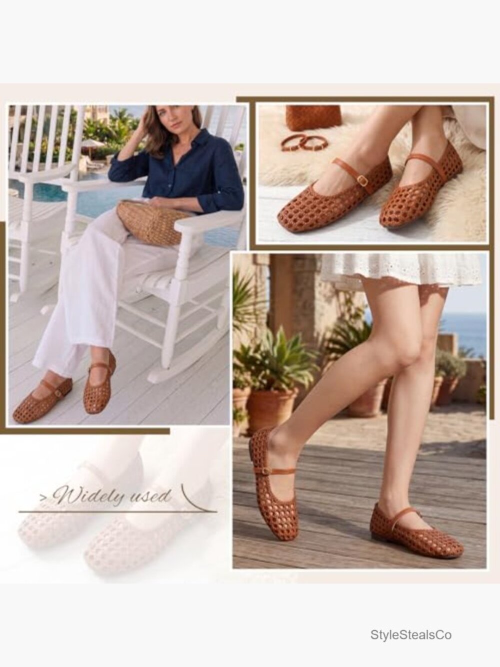 Woven Mary Jane Flats Ballet Mesh Square Toe Buckle Strap Work Flats Comfort - Picture 7 of 7